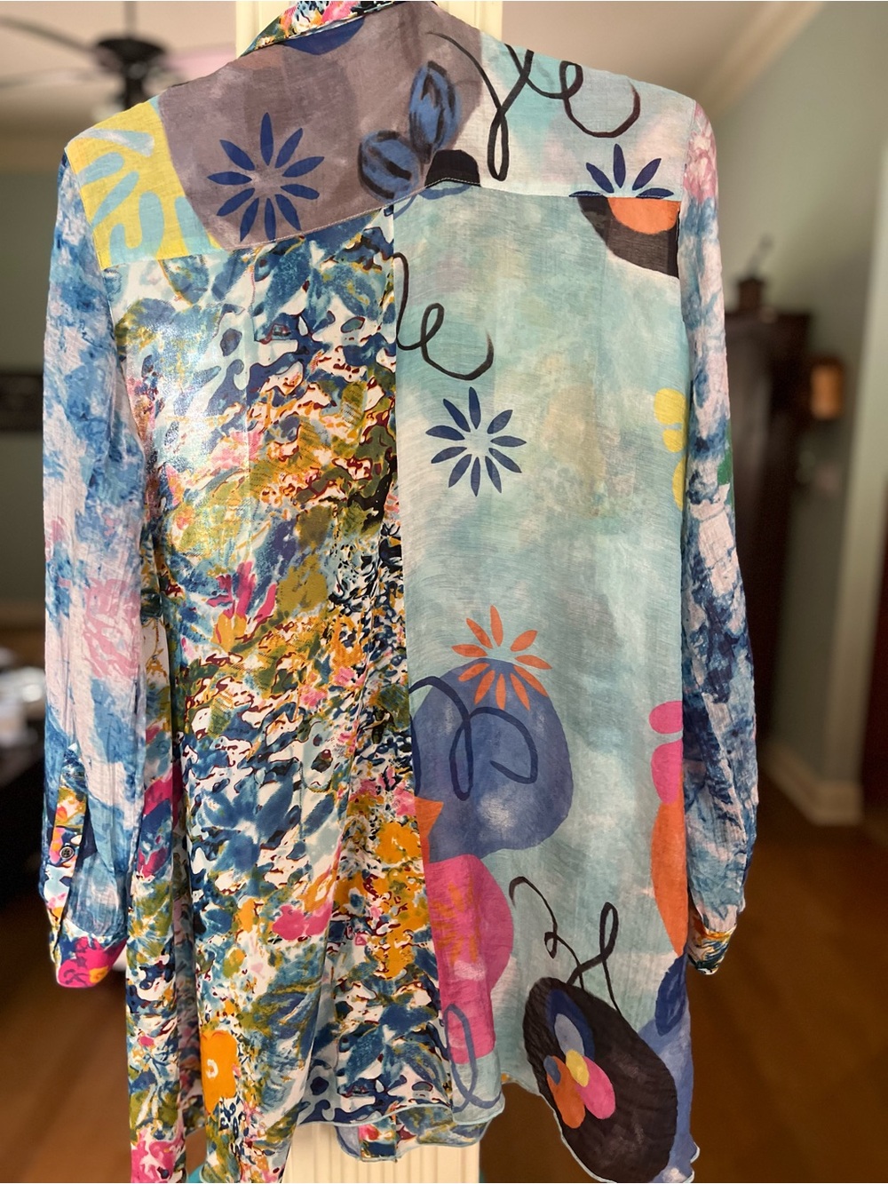 John Mark Multicolor Floral-Print Button Front Blouse Mix Print Boho M Statement - Picture 10 of 11